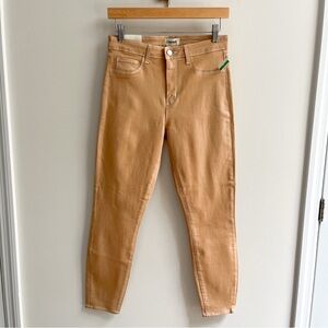 [l'agence] margot high rise skinny coated jeans nude white stitch contrast